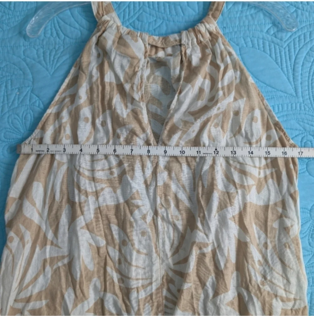 Rachel Zoe Beach Dress Coverup Linen Blend Tan White Leaf Print Small Summer - Picture 9 of 10